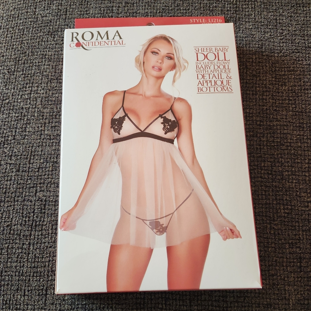 Roma Confidential Sheer Baby Doll Lingerie - Nude/Black, Size S/M